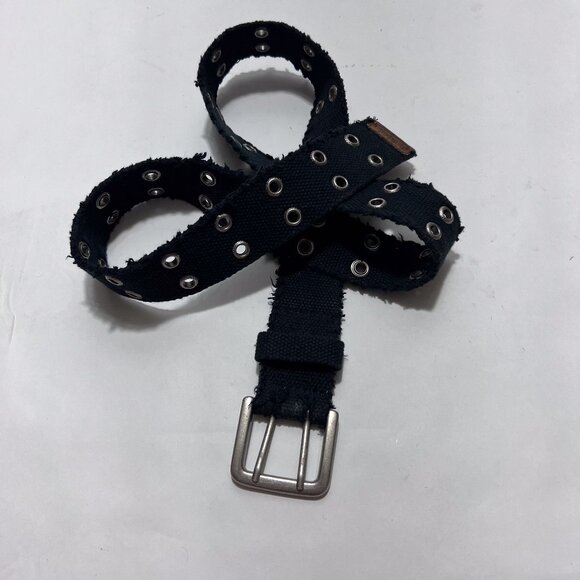Burton Distressed Frayed Black Webbed Casual Belt with Silver Ringlets Size 34 - Picture 1 of 8